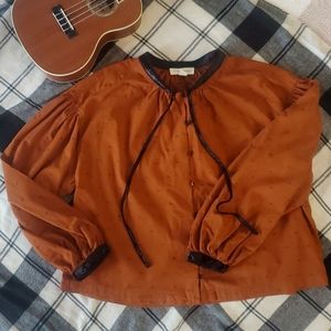 Treasure & Bond Cognac Blouse With Black Velvet Details
